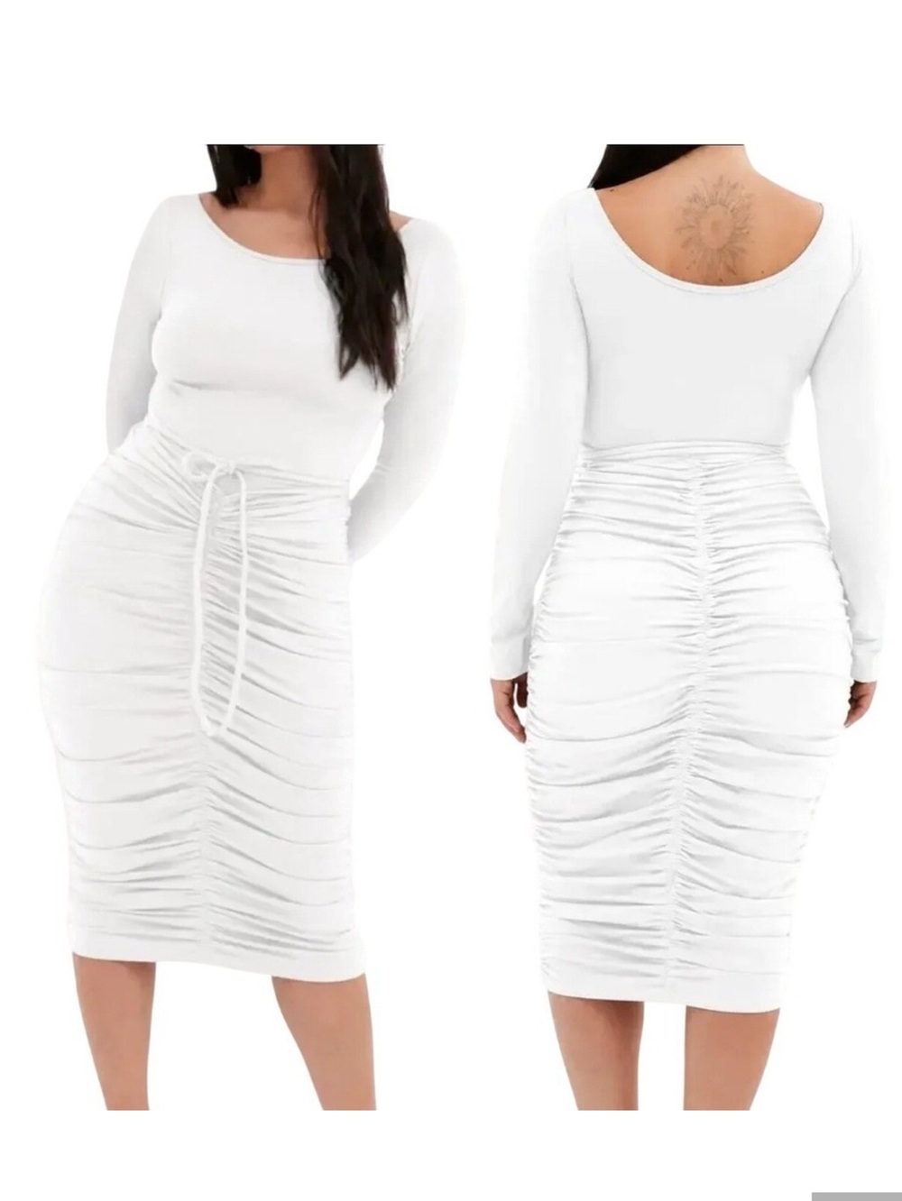 Girlfriend Collective White Andi Midi Ruched Dress